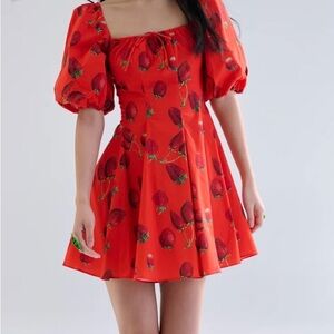 Selkie Red Strawberry Print Mini Dress